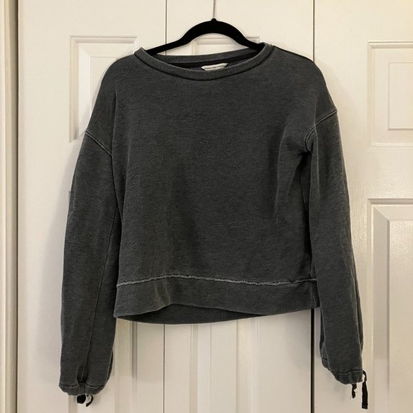 American Eagle Blouson Tie-Sleeve Sweatshirt Size S True Black - Picture 2 of 3